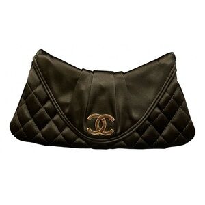 Chanel Black Quilted satin  Clutch 100% authentic